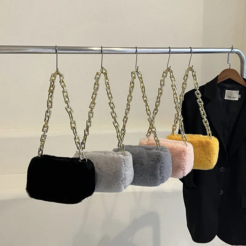 Faux Fur Chain Shoulder Bag Mini Underarm Handbag