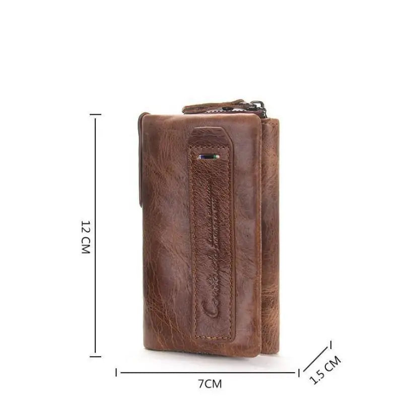 Men Wallet Leather Key Bag Trifold Solid Real Cowhide Small Wallet
