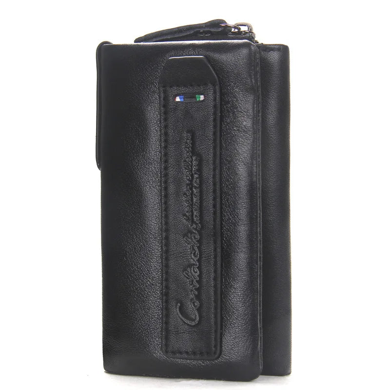 Men Wallet Leather Key Bag Trifold Solid Real Cowhide Small Wallet