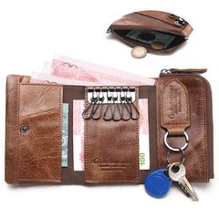 Men Wallet Leather Key Bag Trifold Solid Real Cowhide Small Wallet