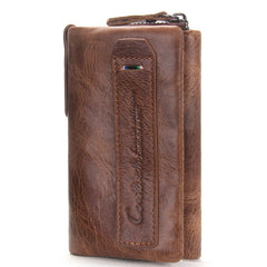 Men Wallet Leather Key Bag Trifold Solid Real Cowhide Small Wallet