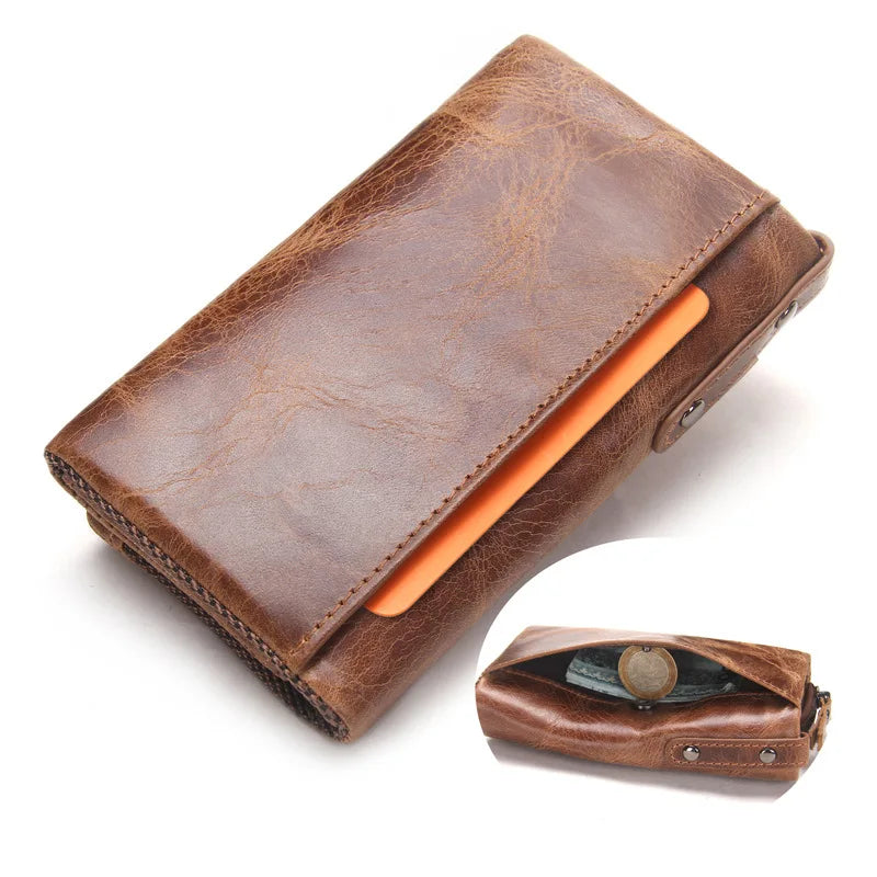 Men Wallet Leather Key Bag Trifold Solid Real Cowhide Small Wallet