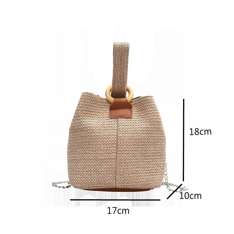 Straw Bucket Bag Beach Handbag Girl Shoulder Bag