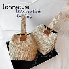 Straw Bucket Bag Beach Handbag Girl Shoulder Bag