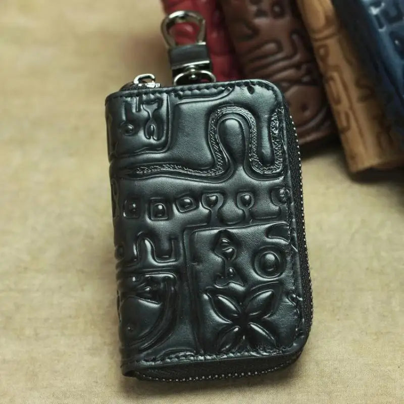 Embossed Leather Key Bag Unisex Car Key Holder Retro Letter