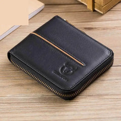 Leather Men Wallets Casual Solid Short Cowhide Purse Multi-card Wallet