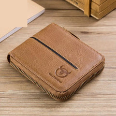 Leather Men Wallets Casual Solid Short Cowhide Purse Multi-card Wallet