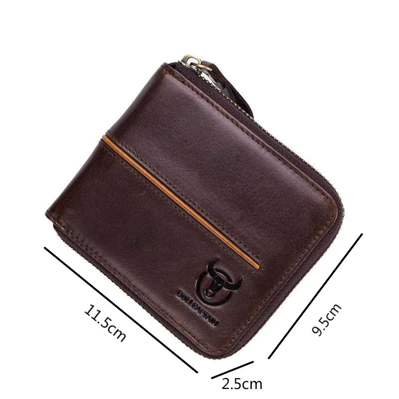 Leather Men Wallets Casual Solid Short Cowhide Purse Multi-card Wallet