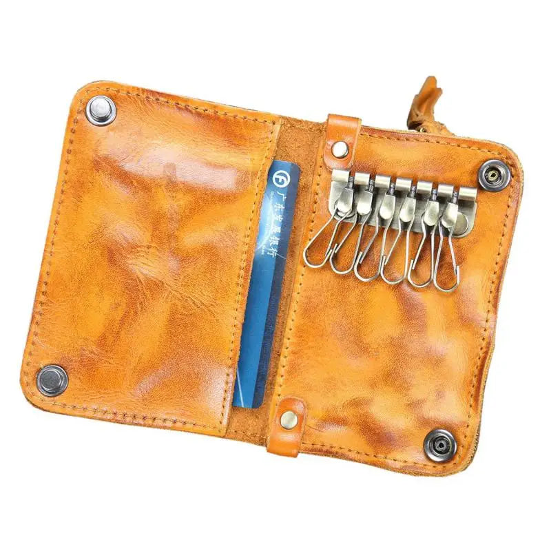 Vintage Leather Unisex Key Bag Organizer Solid Wallet
