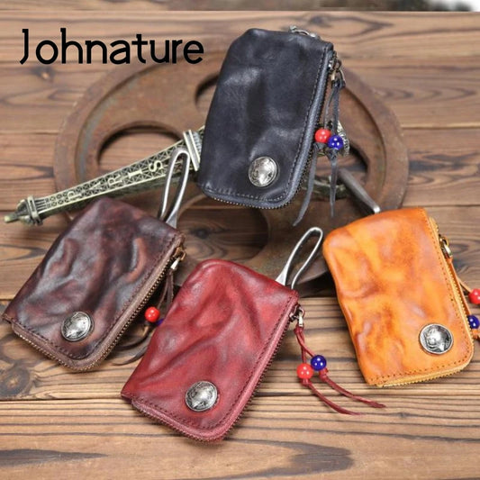 Vintage Leather Key Holder Organizer Unisex Solid Car Key Wallet