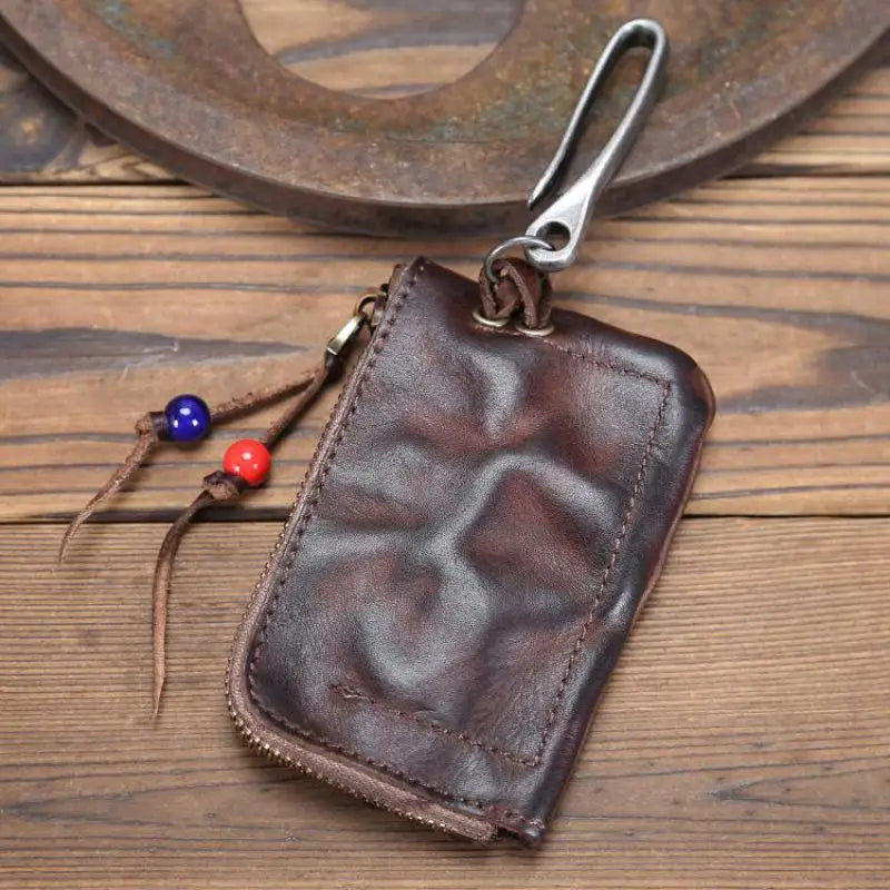 Vintage Leather Key Holder Organizer Unisex Solid Car Key Wallet