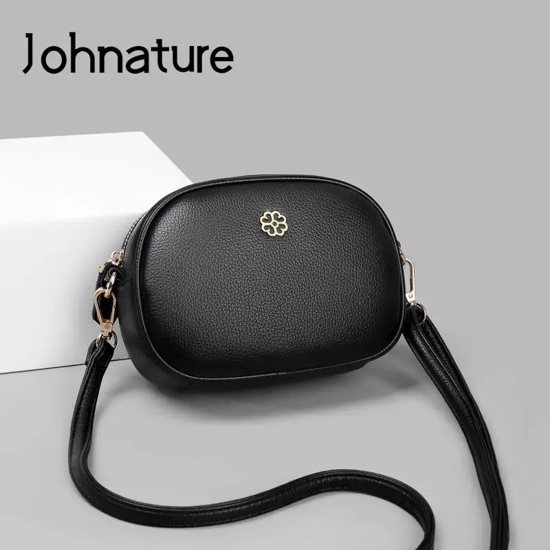 Small Round Leather Crossbody Shoulder Bag for Women