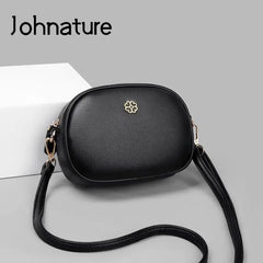 Small Round Leather Crossbody Shoulder Bag for Women
