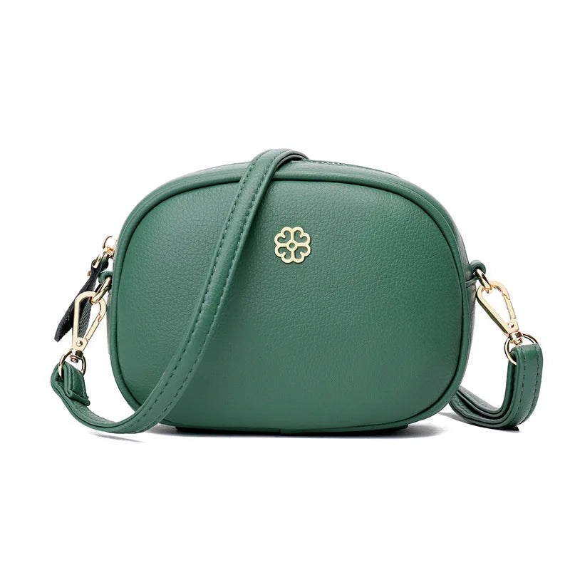 Small Round Leather Crossbody Shoulder Bag for Women