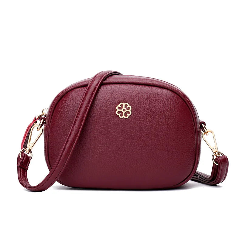 Small Round Leather Crossbody Shoulder Bag for Women