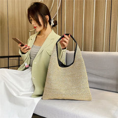 Versatile Woven Straw Beach Bag Large Capacity Solid Shoulder Bags