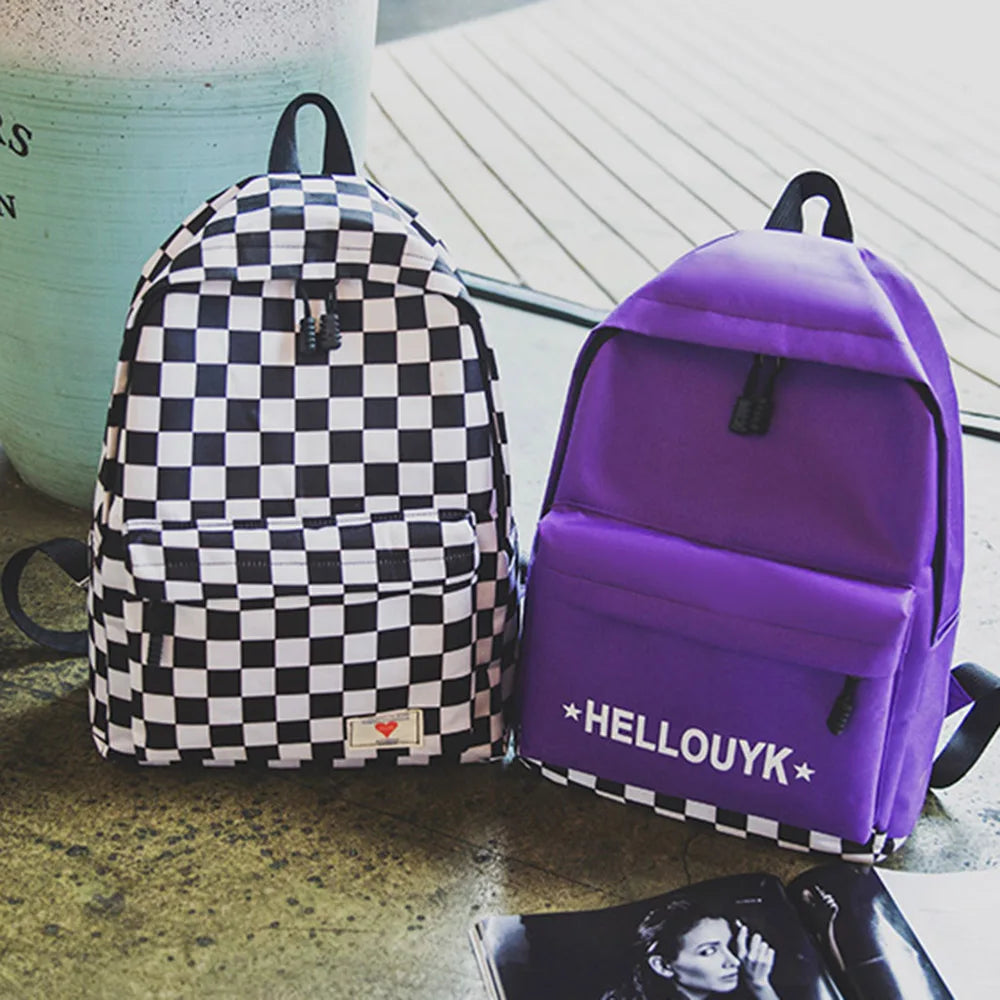 Joker Casual Canvas Backpack Plaid Zipper School Bag