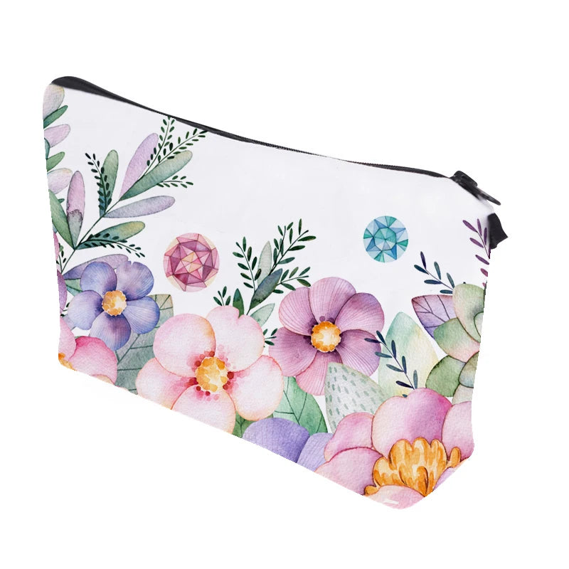 Floral 3D Print Makeup Bag Cosmetic Organizer Travel Case