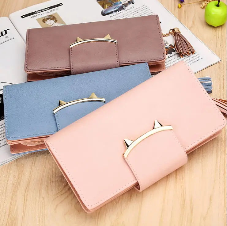 Joyho Cat Zipper Tassel Women Wallets Rivet Long Clutch Bag