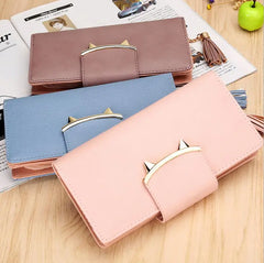 Joyho Cat Zipper Tassel Women Wallets Rivet Long Clutch Bag