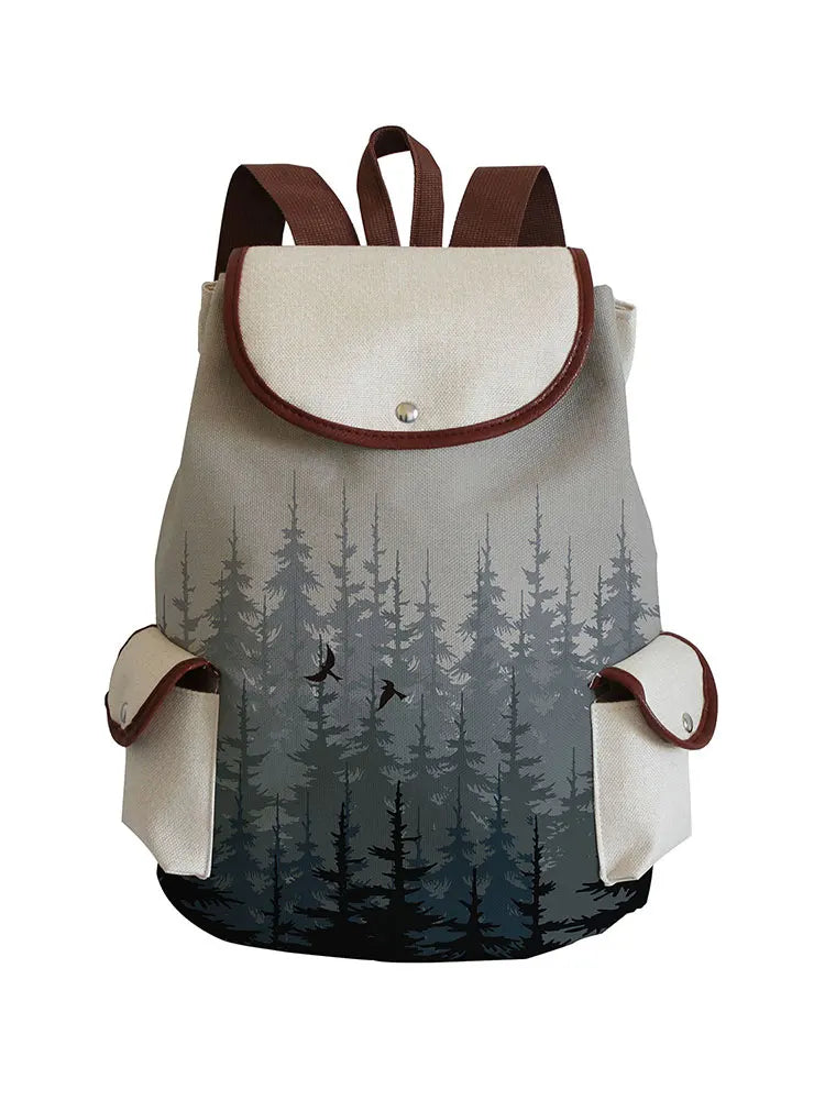 Jungle Bird Print Drawstring Backpack Large School Bag