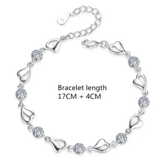 925 Silver Heart Wedding Bracelet 17CM+4CM