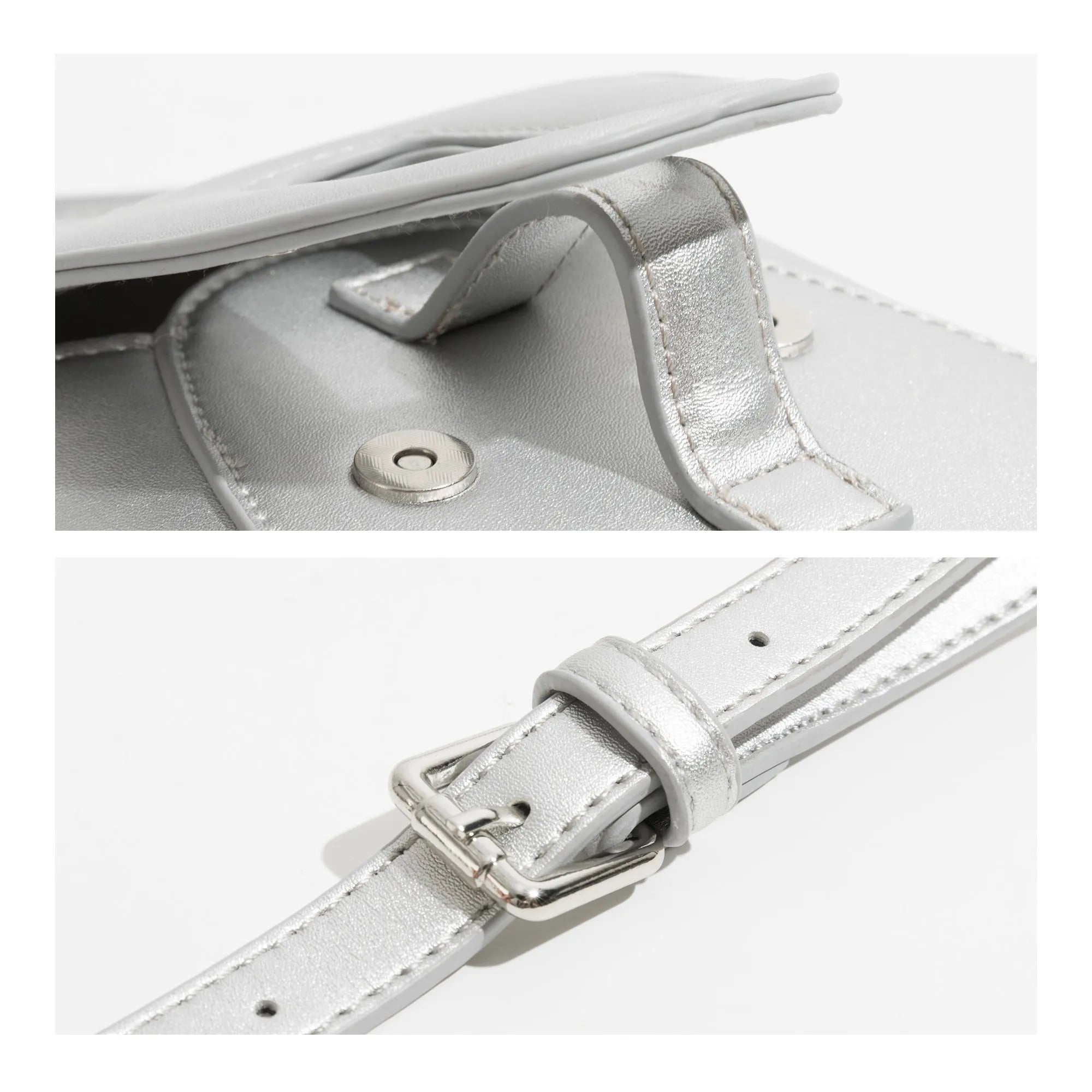 Mini Korean Silver PU Women Crossbody Saddle Bag