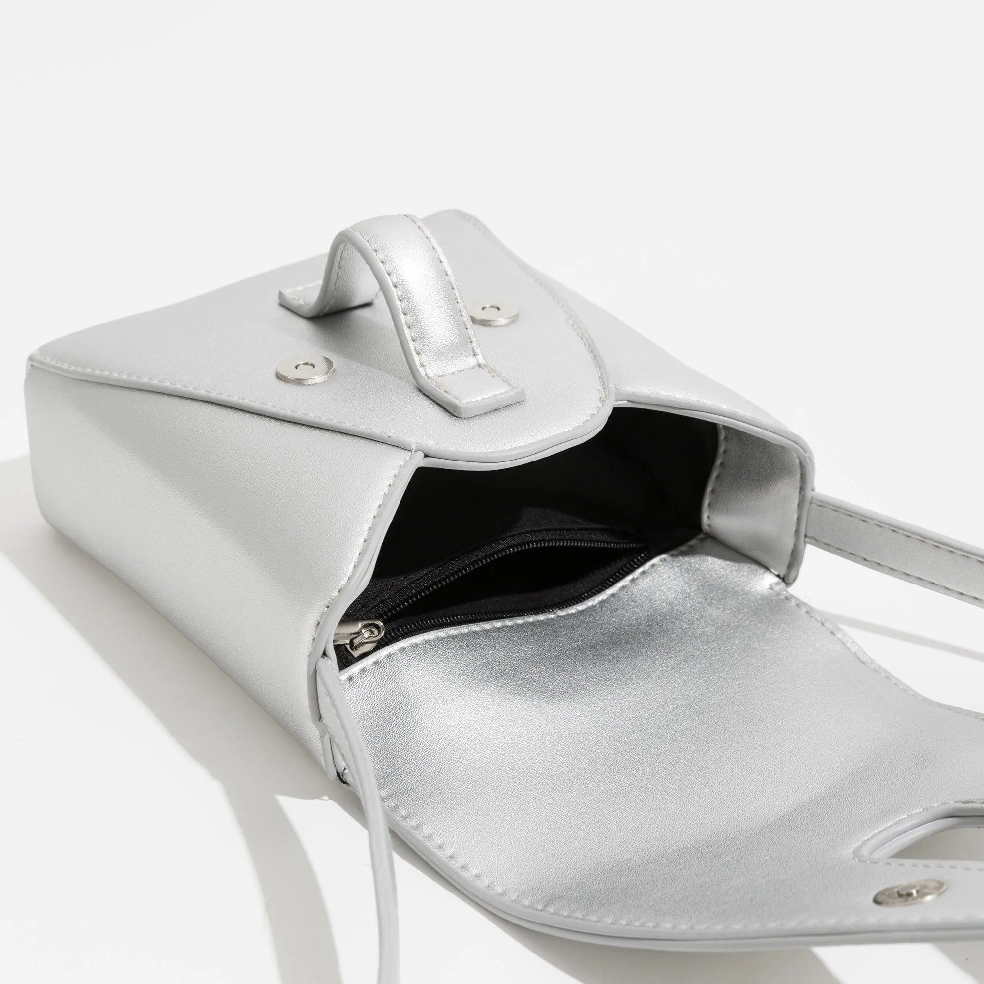 Mini Korean Silver PU Women Crossbody Saddle Bag