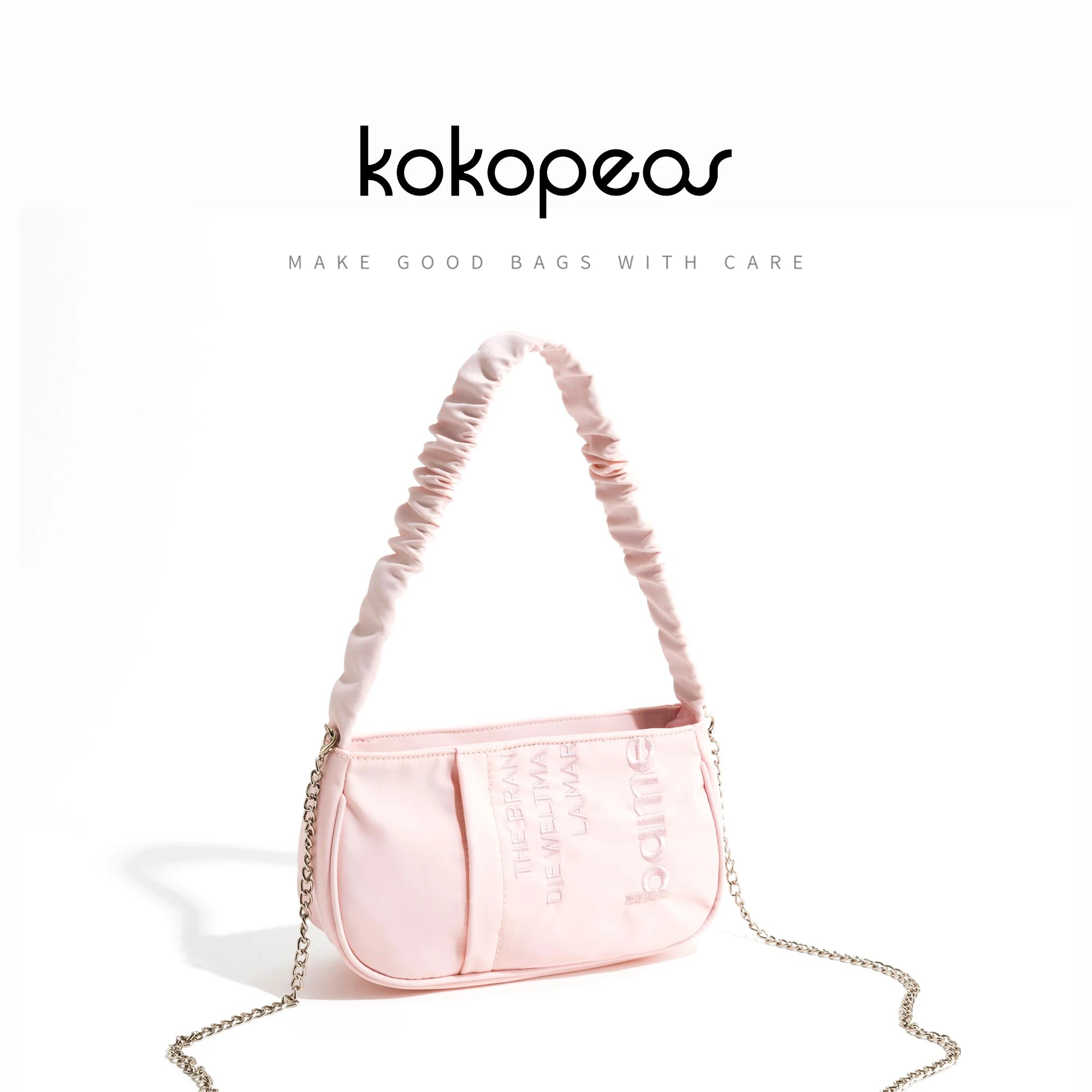 Pink Half Moon Nylon Shoulder Bag with Embroidery Tote Handbag