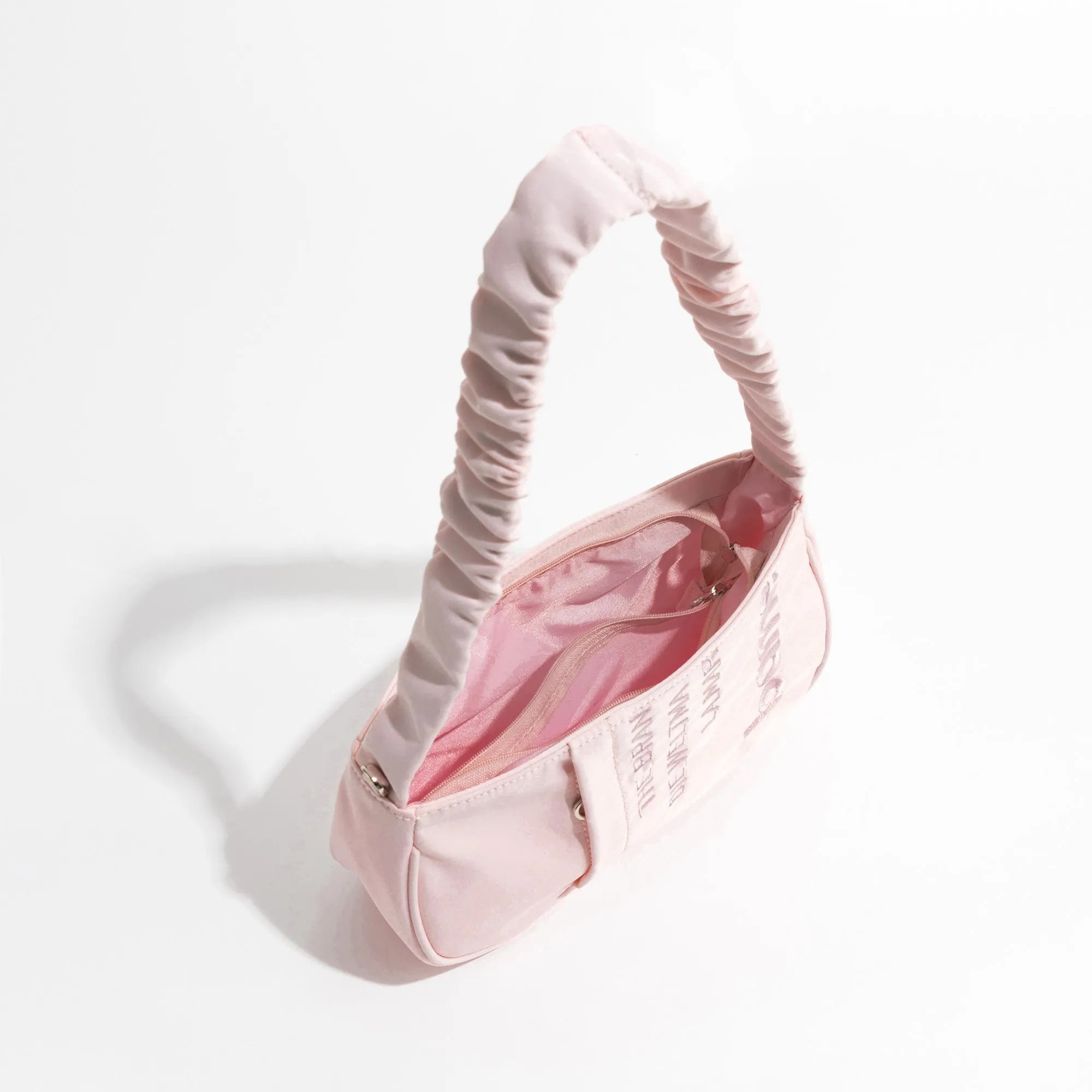 Pink Half Moon Nylon Shoulder Bag with Embroidery Tote Handbag