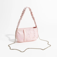 Pink Half Moon Nylon Shoulder Bag with Embroidery Tote Handbag