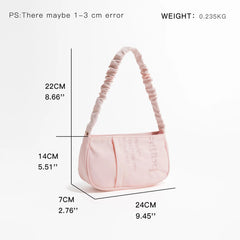 Pink Half Moon Nylon Shoulder Bag with Embroidery Tote Handbag
