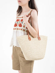 Summer Straw Beach Bag Solid Casual Shopper Handbag Large Capacity