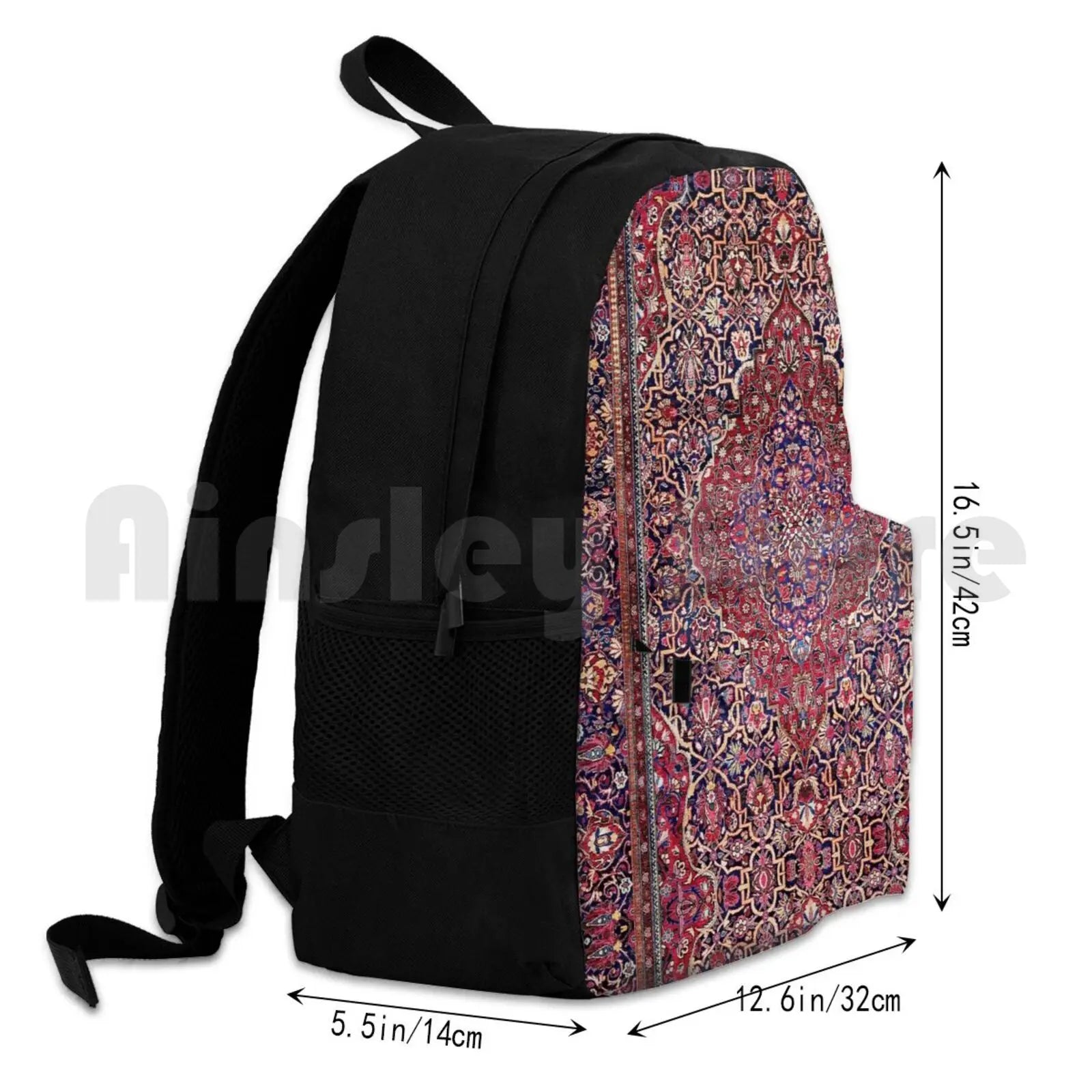 Kashan Central Persian Silk Rug Print Outdoor Hiking Backpack