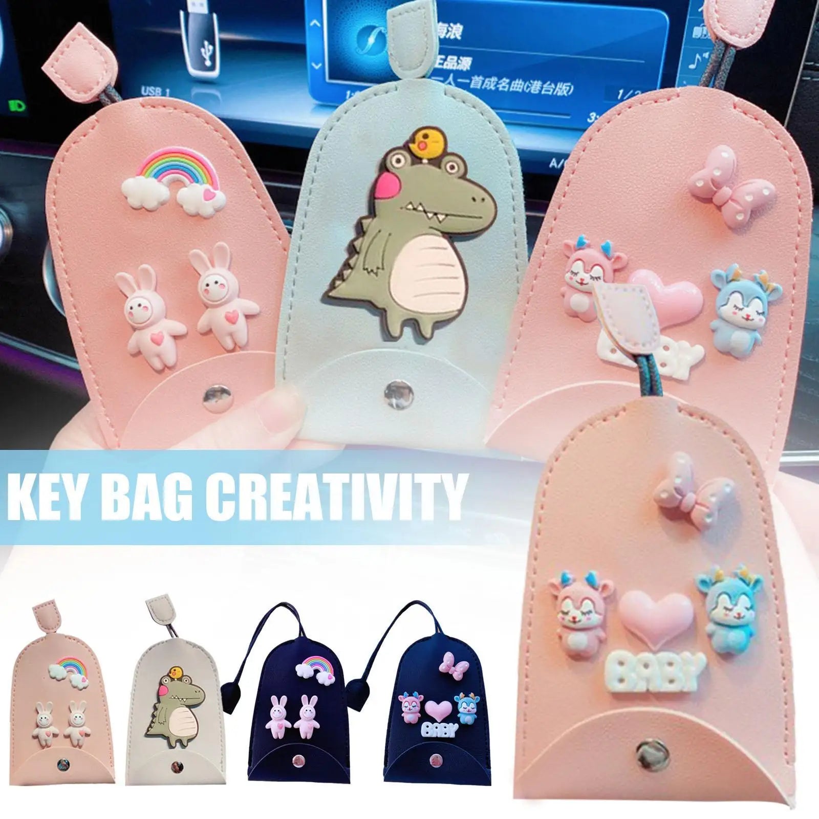 Key Bag Cartoon Unisex PU Leather Key Wallets Car Key Holder