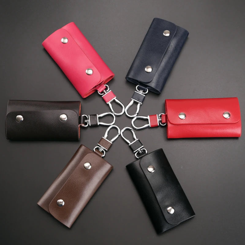 Leather Key Holder Wallet 6 Key Ring Organizer