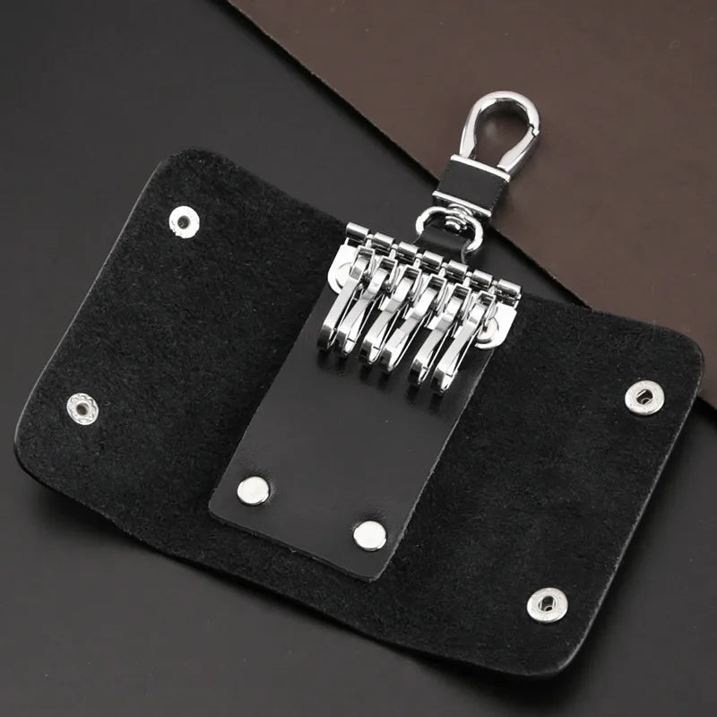 Leather Key Holder Wallet 6 Key Ring Organizer