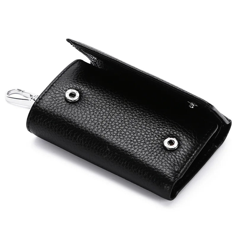 Leather Housekeeper Key Holder Zipper Case Men Women Keychain Organizer