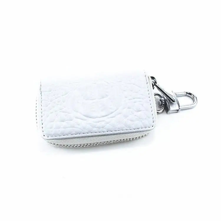Vintage Leather Wallet Keyring Copper Zipper Key Holder Crocodile Grain