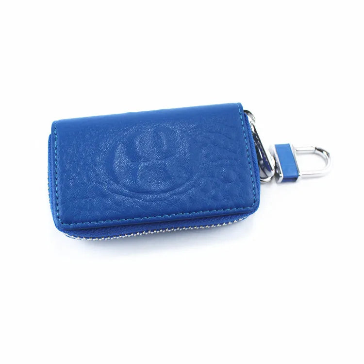 Vintage Leather Wallet Keyring Copper Zipper Key Holder Crocodile Grain