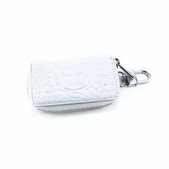 Vintage Leather Wallet Keyring Copper Zipper Key Holder Crocodile Grain