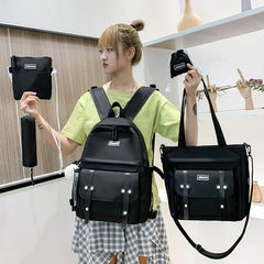 Canvas School Bags for Girls Women Backpack Laptop, 5 Pcs Sets