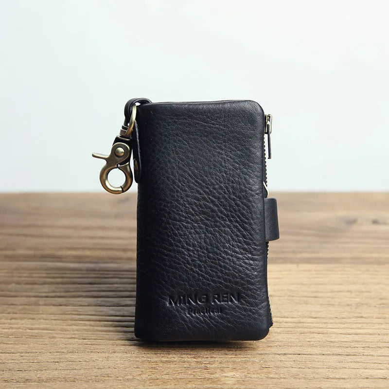 Leather Key Organizer Wallet Men Women Keychain Pouch Purse