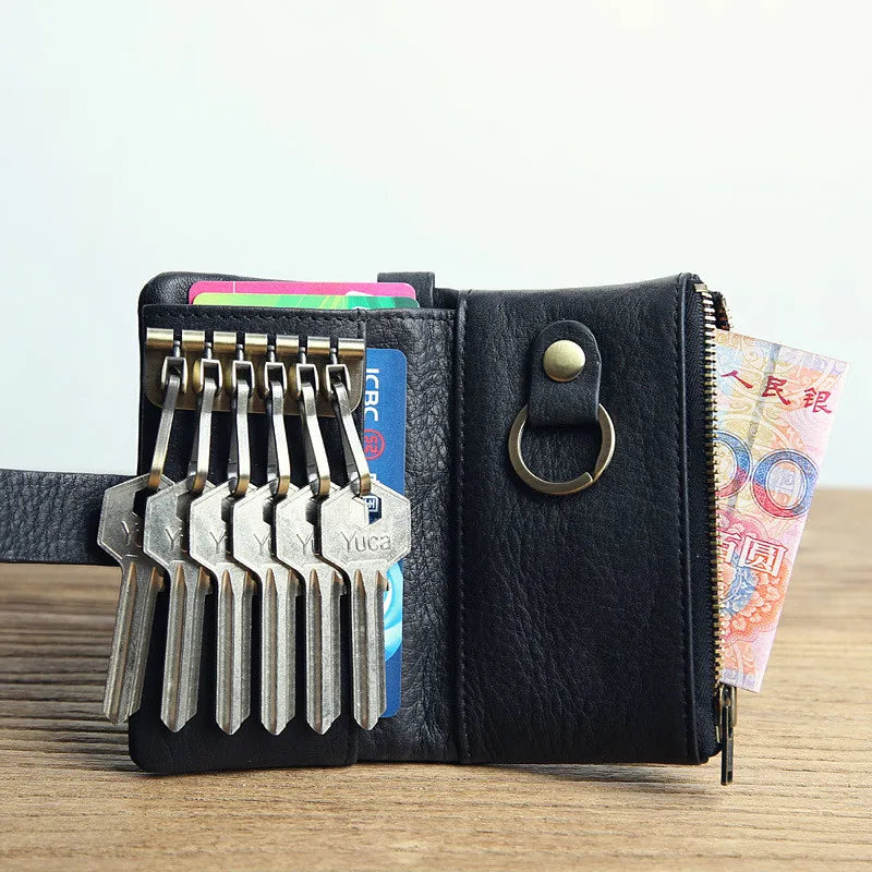 Leather Key Organizer Wallet Men Women Keychain Pouch Purse