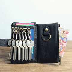 Leather Key Organizer Wallet Men Women Keychain Pouch Purse