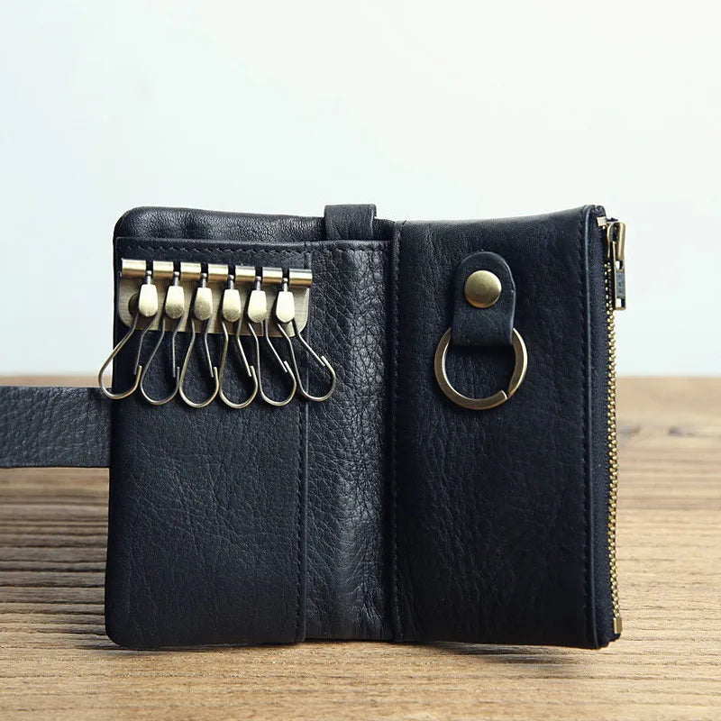 Leather Key Organizer Wallet Men Women Keychain Pouch Purse