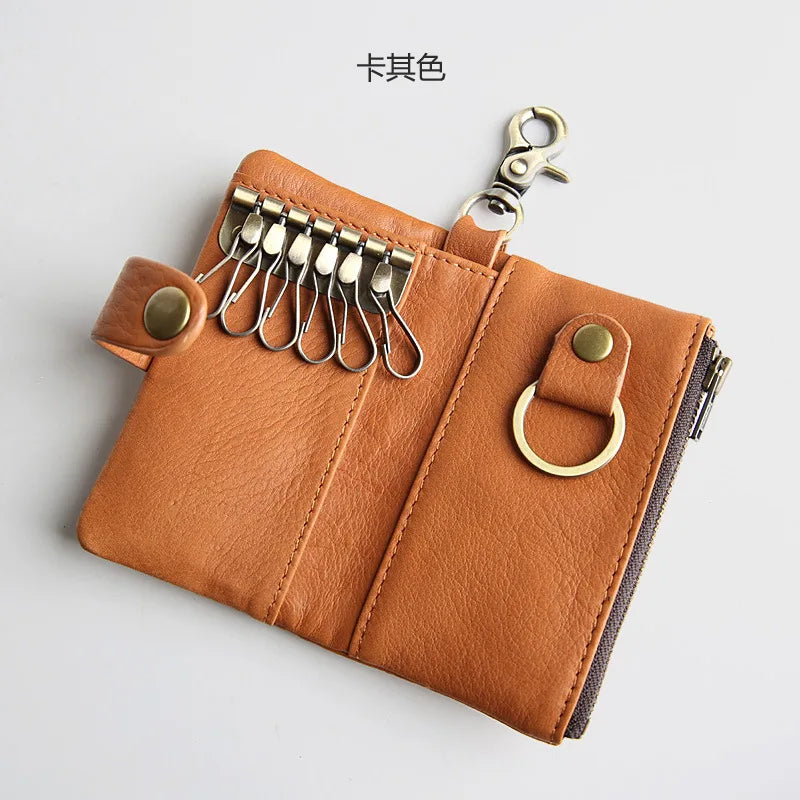 Leather Key Organizer Wallet Men Women Keychain Pouch Purse