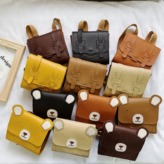 Kids Bear Backpack Waterproof PU Leather Satchels School Bag for Girls