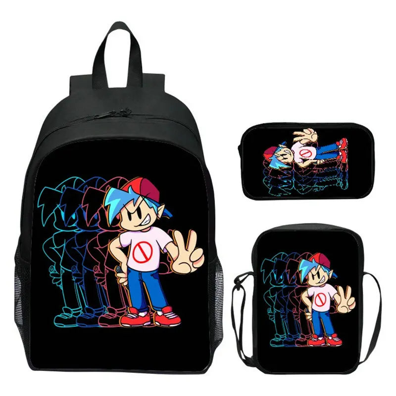 Kids FNF Schoolbag Travel Backpack Shoulder Bag Pencil Case Three-Piece