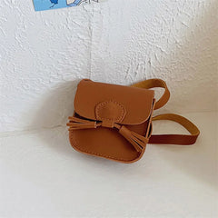 Kids Girls Mini Messenger Bag Retro PU Leather Solid Messenger Bag Kids Square B